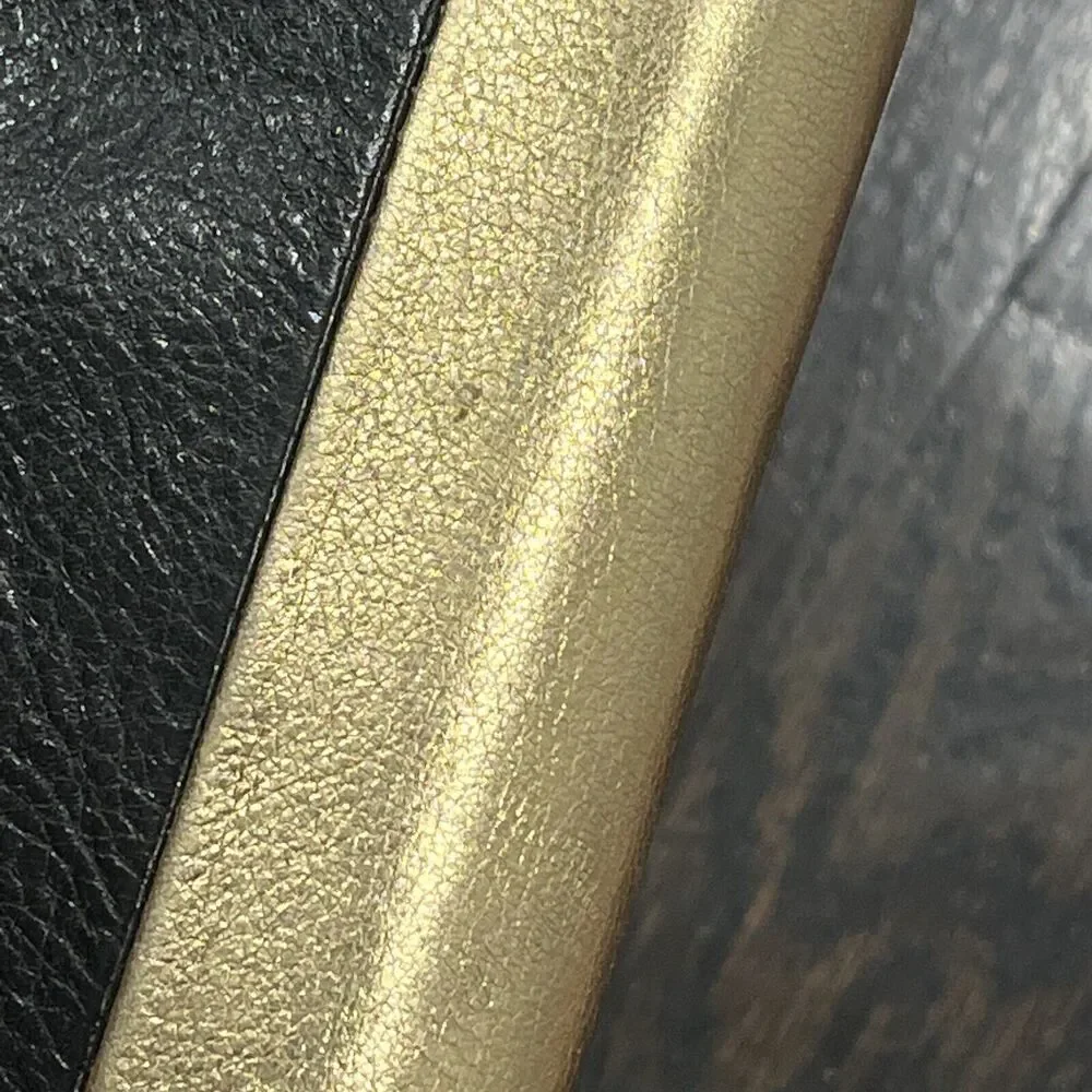 Fossil Sydney Wallet Wristlet Black Metallic Gold Leather Accordion‎ Clutch